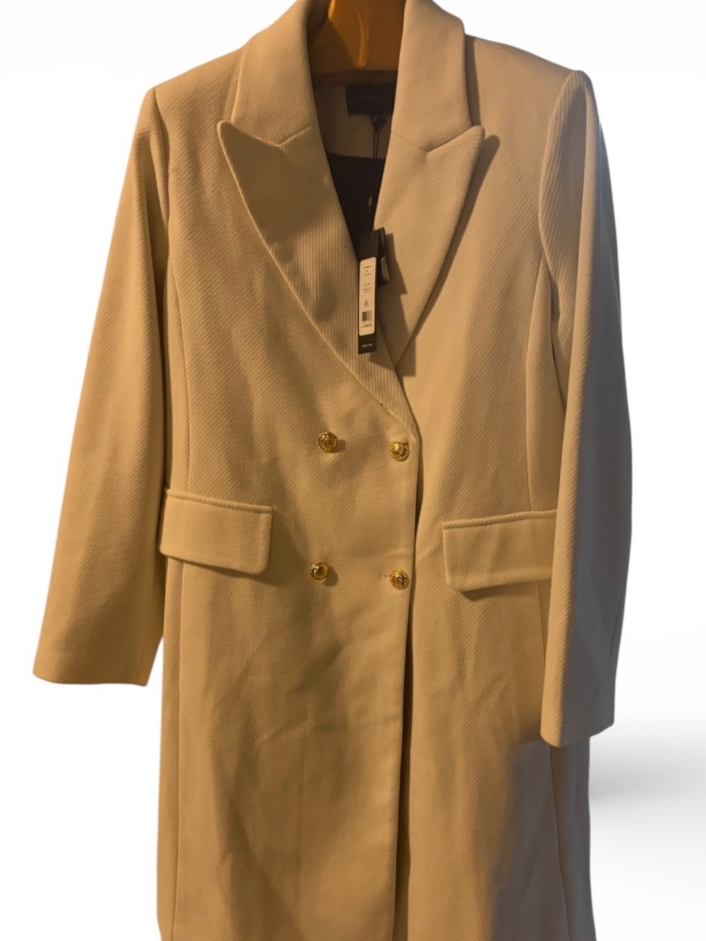 BCBGMaxAzria Cream Double-Breasted Trench Coat with Gold Buttons new size xl